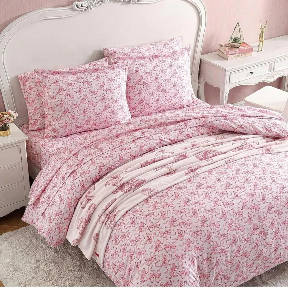 NEW Betsey Johnson Pink BOW Print Duvet Cover Bedding SET KING Pillow Shams